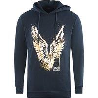 Cavalli Class Men's Golden Eagle Logo Navy Blue Hoodie in Gold | Size: Medium