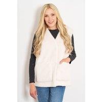 Sarta Women's Faux Fur Coat Sleeveless Jacket V-Neck Gilet in Cream | Size: Medium