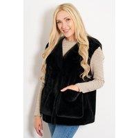 Sarta Women's Faux Fur Coat Sleeveless Jacket V-Neck Gilet in Black | Size: Medium