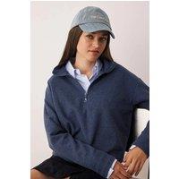 HOXTON GAL Women's Zip Neck Knitted-Look Long Sleeve Regular Fit Sweatshirt in Indigo | Size: Medium