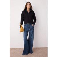 HOXTON GAL Women's Zip Neck Knitted-Look Long Sleeve Regular Fit Sweatshirt in Black | Size: Small