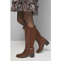 Wallis Women's Hills Faux Leather Back Stretch Mid Block Heel Knee Boots in Dark Tan | Size: 6