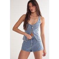 NastyGal Women's Studded Denim Corset Top in Vintage Wash | Size: 10