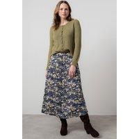 Lily & Me Women's Alice Viscose Long Length Skirt with Seersucker Effect Fabric in Navy | Size: 10