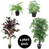 Leaf Pack of 4 Mixed Artificial Plants & Trees in Green
