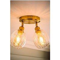 ValueLights Cheltenham 2 Way Ribbed Glass Spotlight Flush Ceiling Light & Bulbs in Gold