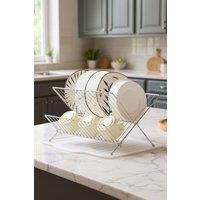 Living and Home 2-Tier Foldable Countertop Dish Drying Rack with Drip Tray in Silver