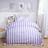 OHS Frill Duvet Cover Bedding Set Pillowcase Stripe Quilt Luxury in Lilac | Size: Double