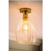 ValueLights Cheltenham Clear Ribbed Glass Dome Flush Ceiling Light with LED Bulb in Gold