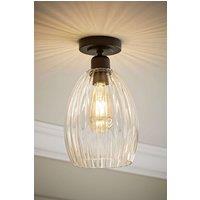 ValueLights Cheltenham Clear Ribbed Glass Dome Flush Ceiling Light with LED Bulb in Black