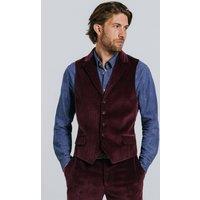 Dobell Men's Burgundy Corduroy Notch Lapel Waistcoat | Size: XL