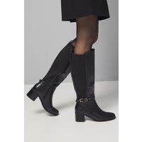 Wallis Women's Hills Faux Leather Back Stretch Mid Block Heel Knee Boots in Black | Size: 4