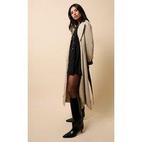 Little Mistress Women's Camel PU Contrast Trim Trench Coat | Size: Large