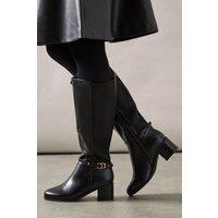 Wallis Women's Wide Fit Hills Faux Leather Stretch Mid Block Heel Knee Boots in Black | Size: 5