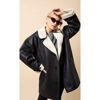 Little Mistress Women's Black Suede Contrast Lining Borg Jacket | Size: Small
