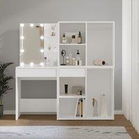 Berkfield Home LED Dressing Table with 2 Cabinets White Engineered Wood