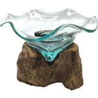 KDMD Molton Glass Fancy Sweet Bowl on Wood in Brown