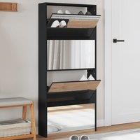 Berkfield Home Shoe Cabinet with Mirror 4-Layer Black 63x17x134 cm | Size: 63 x 17 x 134 cm