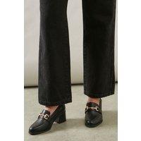 Wallis Women's Wide Fit Lydia Faux Leather Snaffle Trim Apron Front Medium Heeled Loafers in Black | Size: 5