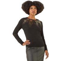 Roman Women's Sequin Mix Knit Top in Black | Size: 14