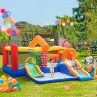 OUTSUNNY Kids Bouncy Castle with Double Slides Pool Trampoline Climbing Wall in Blue