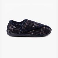 Totes Isotoner Men's Isotoner Velour Touch Fasten Slippers in Blue | Size: 11