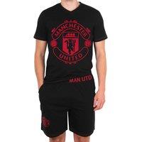 Manchester United FC Men's Adults Short Pyjama Set in Black | Size: Medium