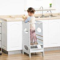 HOMCOM Toddler Step Stool Kids Adjustable Standing Tower with Safety Rail in Grey