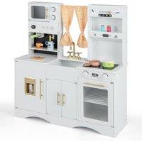 Costway Kitchen Playset Toddlers Wooden Pretend Play Kitchen Toy in White