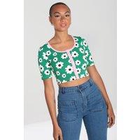Hell Bunny Women's Kitsch Daisy Fitted Floral CropTop Green | Size: 2XL
