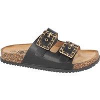 Down To Earth Women's Double Strap Chain Buckle Comfort Footbed Sandals in Black | Size: 7