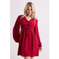 Dorothy Perkins Women's Bow Front Blouson Sleeve Mini Dress in Berry | Size: 14
