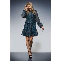Dorothy Perkins Women's DP Luxe Printed Organza Blouson Sleeve Mini Dress in Navy | Size: 8