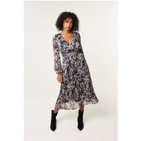 Blue Vanilla Women's Elasticated Waist Black Long Sleeve Slip On V-neck Midi Dress | Size: 6-8