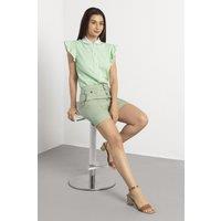 Enorsia Women's Pintuck Pleats Classic High Waisted Shorts in Green | Size: 10