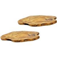 Verano Spanish Ceramics Olive Wood Rustic Kitchen Table Countertop Trivet (L) 26cm Set of 2 in Natural