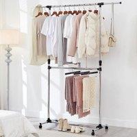 House of Home Double Clothes Rail, Extended Top Rail Adjustable Height, Chrome in Silver