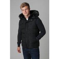 Nines Men's Padded Gilet with Faux Fur-Lined Hood in Black | Size: Large