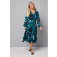 Wallis Women's Petite Printed Chiffon Button Detail Midi Dress in Teal | Size: 12