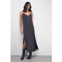 Warehouse Women's Premium Stud Embellished Strappy Cami Slip Dress in Black | Size: 16