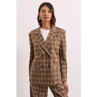 Dorothy Perkins Women's Check Double Breasted Blazer in Brown | Size: 10