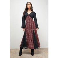 Oasis Women's Check Contrast Panel Midaxi Dress in Red | Size: 12