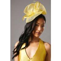 Coast Women's Open Weave Bow & Feather Fascinator in Yellow