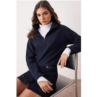 HOXTON GAL Women's Zip Neck Knitted-Look Long Sleeve Regular Fit Sweatshirt in Navy | Size: Medium