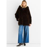 Gini London Women's Chocolate Hooded Long Sleeve Faux Fur Jacket | Size: S/M