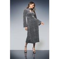 Wallis Women's Jersey Devore High Neck Ruched Midi Dress in Silver | Size: 10