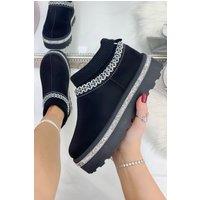 Love Lemonade Women's Sparkly Stretch Sock Warmer Mini Snugg Slipper Boots in Black | Size: 3