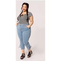 Hell Bunny Women's Kiralee Stretchy Light Blue Denim Cropped Jeans | Size: Large