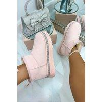 Love Lemonade Women's Crystal Trim Platform Mini Snugg Boots in Baby Pink | Size: 6