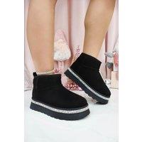 Love Lemonade Women's Crystal Trim Platform Mini Snugg Boots in Black | Size: 3